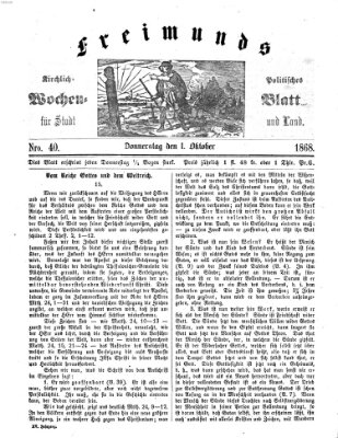 Freimund's kirchlich-politisches Wochenblatt für Stadt und Land Donnerstag 1. Oktober 1868