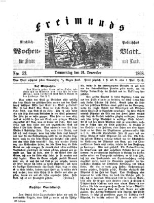 Freimund's kirchlich-politisches Wochenblatt für Stadt und Land Donnerstag 24. Dezember 1868