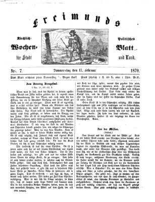 Freimund's kirchlich-politisches Wochenblatt für Stadt und Land Donnerstag 17. Februar 1870