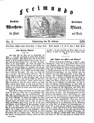 Freimund's kirchlich-politisches Wochenblatt für Stadt und Land Donnerstag 24. Februar 1870