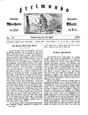 Freimund's kirchlich-politisches Wochenblatt für Stadt und Land Donnerstag 28. April 1870