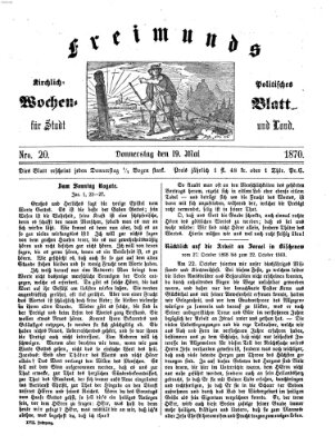 Freimund's kirchlich-politisches Wochenblatt für Stadt und Land Donnerstag 19. Mai 1870