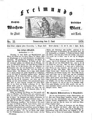 Freimund's kirchlich-politisches Wochenblatt für Stadt und Land Donnerstag 2. Juni 1870