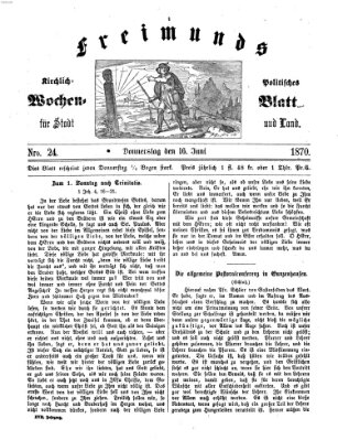 Freimund's kirchlich-politisches Wochenblatt für Stadt und Land Donnerstag 16. Juni 1870