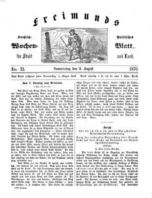 Freimund's kirchlich-politisches Wochenblatt für Stadt und Land Donnerstag 11. August 1870