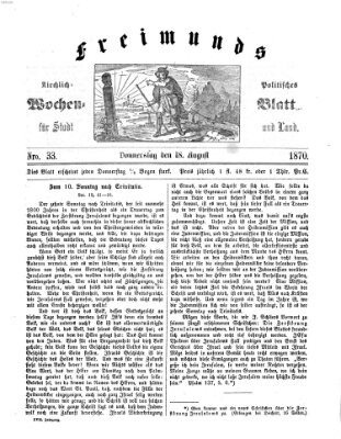 Freimund's kirchlich-politisches Wochenblatt für Stadt und Land Donnerstag 18. August 1870