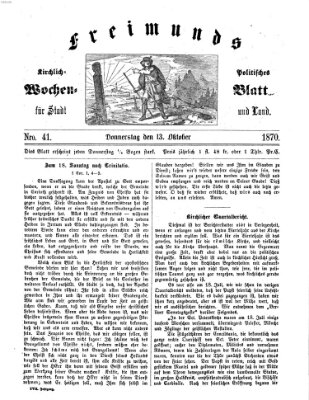 Freimund's kirchlich-politisches Wochenblatt für Stadt und Land Donnerstag 13. Oktober 1870