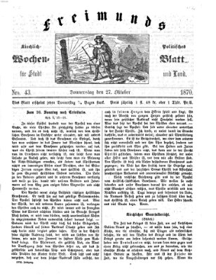 Freimund's kirchlich-politisches Wochenblatt für Stadt und Land Donnerstag 27. Oktober 1870