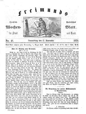 Freimund's kirchlich-politisches Wochenblatt für Stadt und Land Donnerstag 17. November 1870