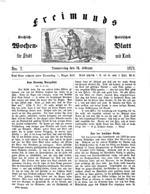 Freimund's kirchlich-politisches Wochenblatt für Stadt und Land Donnerstag 16. Februar 1871