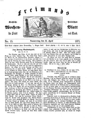 Freimund's kirchlich-politisches Wochenblatt für Stadt und Land Donnerstag 13. April 1871