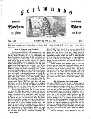 Freimund's kirchlich-politisches Wochenblatt für Stadt und Land Donnerstag 27. Juli 1871