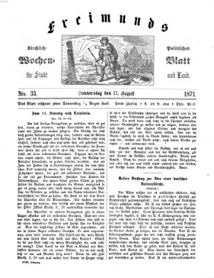 Freimund's kirchlich-politisches Wochenblatt für Stadt und Land Donnerstag 17. August 1871