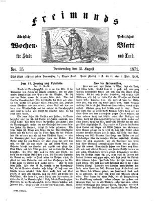 Freimund's kirchlich-politisches Wochenblatt für Stadt und Land Donnerstag 31. August 1871