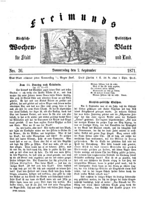 Freimund's kirchlich-politisches Wochenblatt für Stadt und Land Donnerstag 7. September 1871