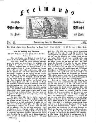 Freimund's kirchlich-politisches Wochenblatt für Stadt und Land Donnerstag 16. November 1871