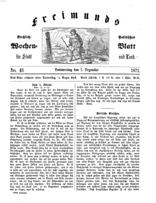 Freimund's kirchlich-politisches Wochenblatt für Stadt und Land Donnerstag 7. Dezember 1871