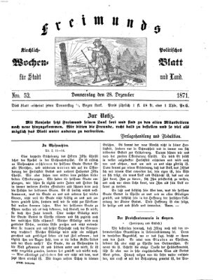 Freimund's kirchlich-politisches Wochenblatt für Stadt und Land Donnerstag 28. Dezember 1871