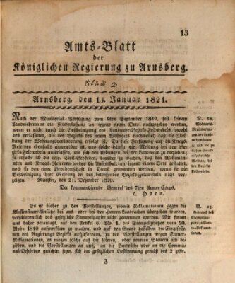 Amtsblatt für den Regierungsbezirk Arnsberg Samstag 13. Januar 1821