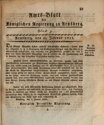 Amtsblatt für den Regierungsbezirk Arnsberg Samstag 20. Januar 1821