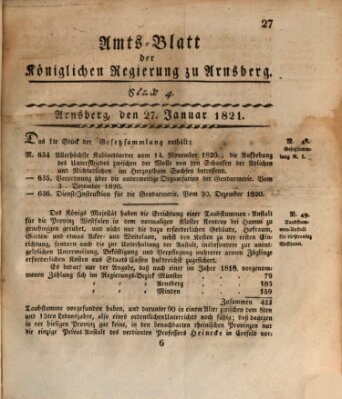 Amtsblatt für den Regierungsbezirk Arnsberg Samstag 27. Januar 1821