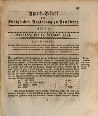 Amtsblatt für den Regierungsbezirk Arnsberg Samstag 17. Februar 1821