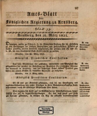 Amtsblatt für den Regierungsbezirk Arnsberg Samstag 31. März 1821