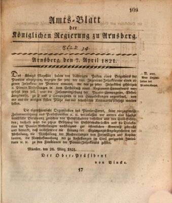 Amtsblatt für den Regierungsbezirk Arnsberg Samstag 7. April 1821