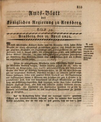 Amtsblatt für den Regierungsbezirk Arnsberg Samstag 21. April 1821