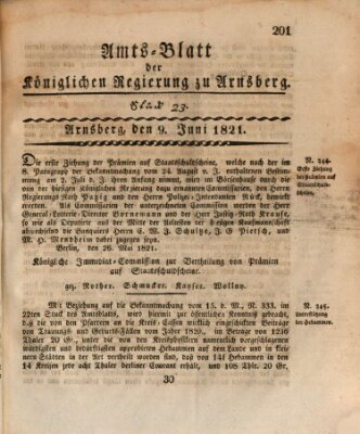 Amtsblatt für den Regierungsbezirk Arnsberg Samstag 9. Juni 1821