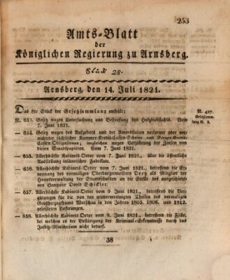 Amtsblatt für den Regierungsbezirk Arnsberg Samstag 14. Juli 1821