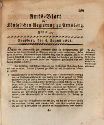 Amtsblatt für den Regierungsbezirk Arnsberg Samstag 4. August 1821