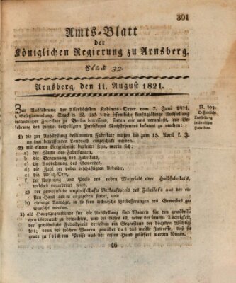 Amtsblatt für den Regierungsbezirk Arnsberg Samstag 11. August 1821