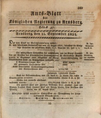 Amtsblatt für den Regierungsbezirk Arnsberg Samstag 15. September 1821