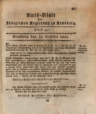 Amtsblatt für den Regierungsbezirk Arnsberg Samstag 13. Oktober 1821