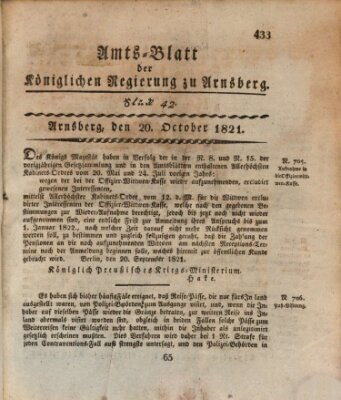 Amtsblatt für den Regierungsbezirk Arnsberg Samstag 20. Oktober 1821