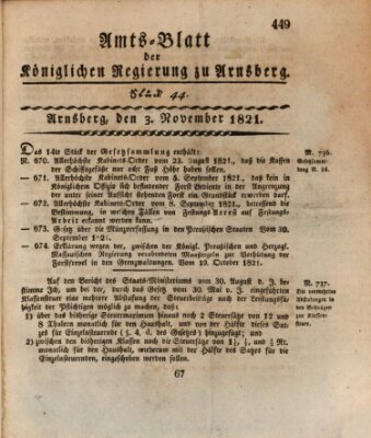 Amtsblatt für den Regierungsbezirk Arnsberg Samstag 3. November 1821