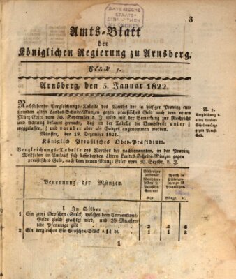 Amtsblatt für den Regierungsbezirk Arnsberg Samstag 5. Januar 1822