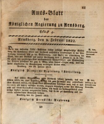 Amtsblatt für den Regierungsbezirk Arnsberg Samstag 9. Februar 1822