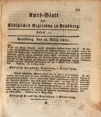 Amtsblatt für den Regierungsbezirk Arnsberg Samstag 16. März 1822