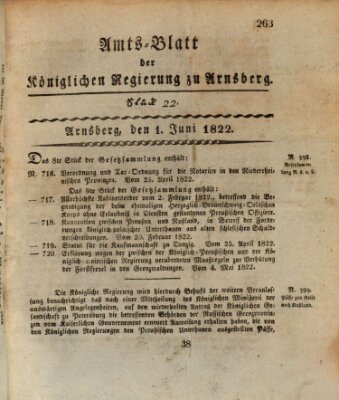 Amtsblatt für den Regierungsbezirk Arnsberg Samstag 1. Juni 1822