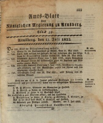 Amtsblatt für den Regierungsbezirk Arnsberg Samstag 13. Juli 1822