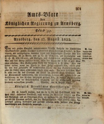 Amtsblatt für den Regierungsbezirk Arnsberg Samstag 17. August 1822