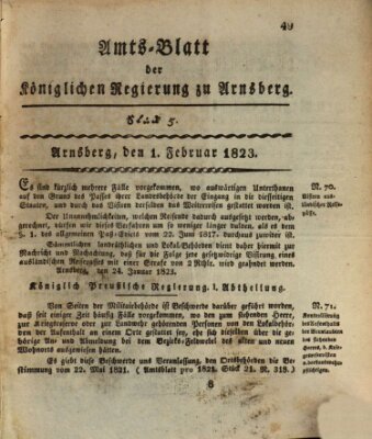 Amtsblatt für den Regierungsbezirk Arnsberg Samstag 1. Februar 1823