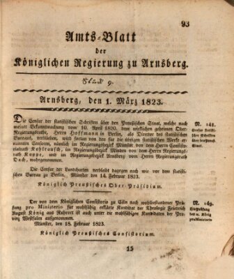 Amtsblatt für den Regierungsbezirk Arnsberg Samstag 1. März 1823