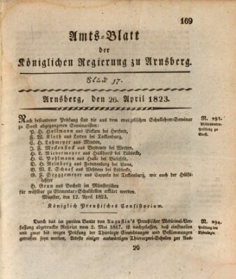 Amtsblatt für den Regierungsbezirk Arnsberg Samstag 26. April 1823