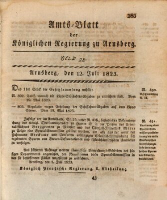 Amtsblatt für den Regierungsbezirk Arnsberg Samstag 12. Juli 1823