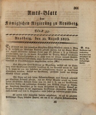 Amtsblatt für den Regierungsbezirk Arnsberg Samstag 30. August 1823