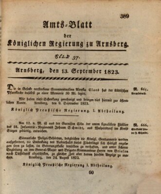 Amtsblatt für den Regierungsbezirk Arnsberg Samstag 13. September 1823