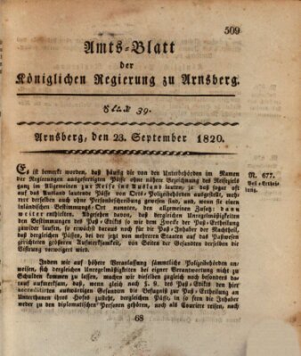 Amtsblatt für den Regierungsbezirk Arnsberg Dienstag 23. September 1823